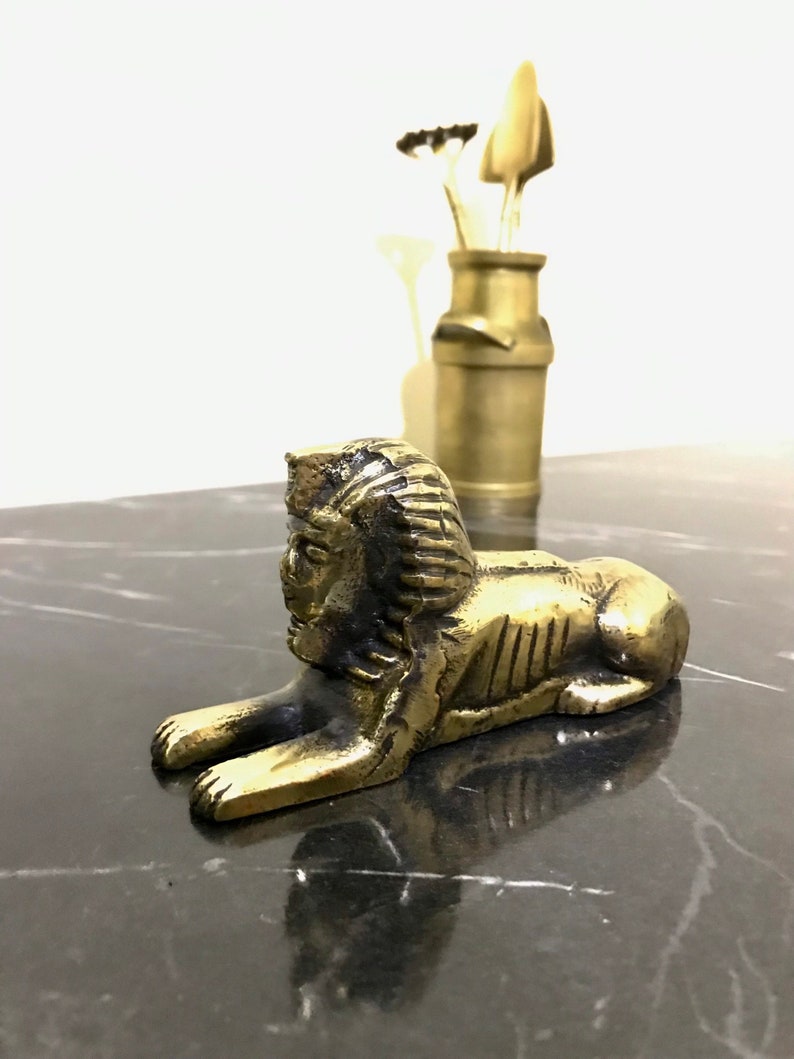 Handmade Brass Great Sphinx of Giza 12 cm, Egyptian Pyramid Protector Gold, Egyptian Sarcophagi, Home Office Trinket Decor, Brass Handmade image 1