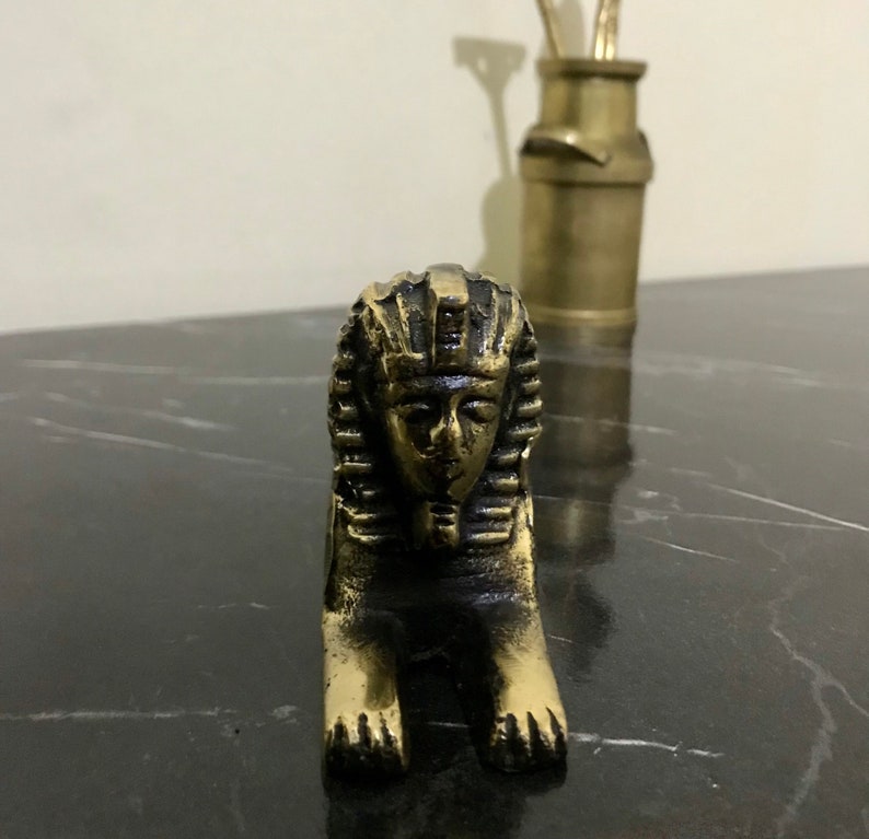 Handmade Brass Great Sphinx of Giza 12 cm, Egyptian Pyramid Protector Gold, Egyptian Sarcophagi, Home Office Trinket Decor, Brass Handmade image 2