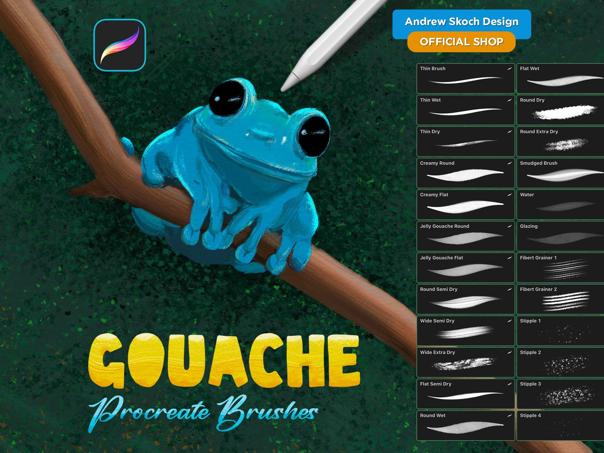 Pincéis de gouache realistas para Procreate – 24 pincéis autênticos de gouache para iPad