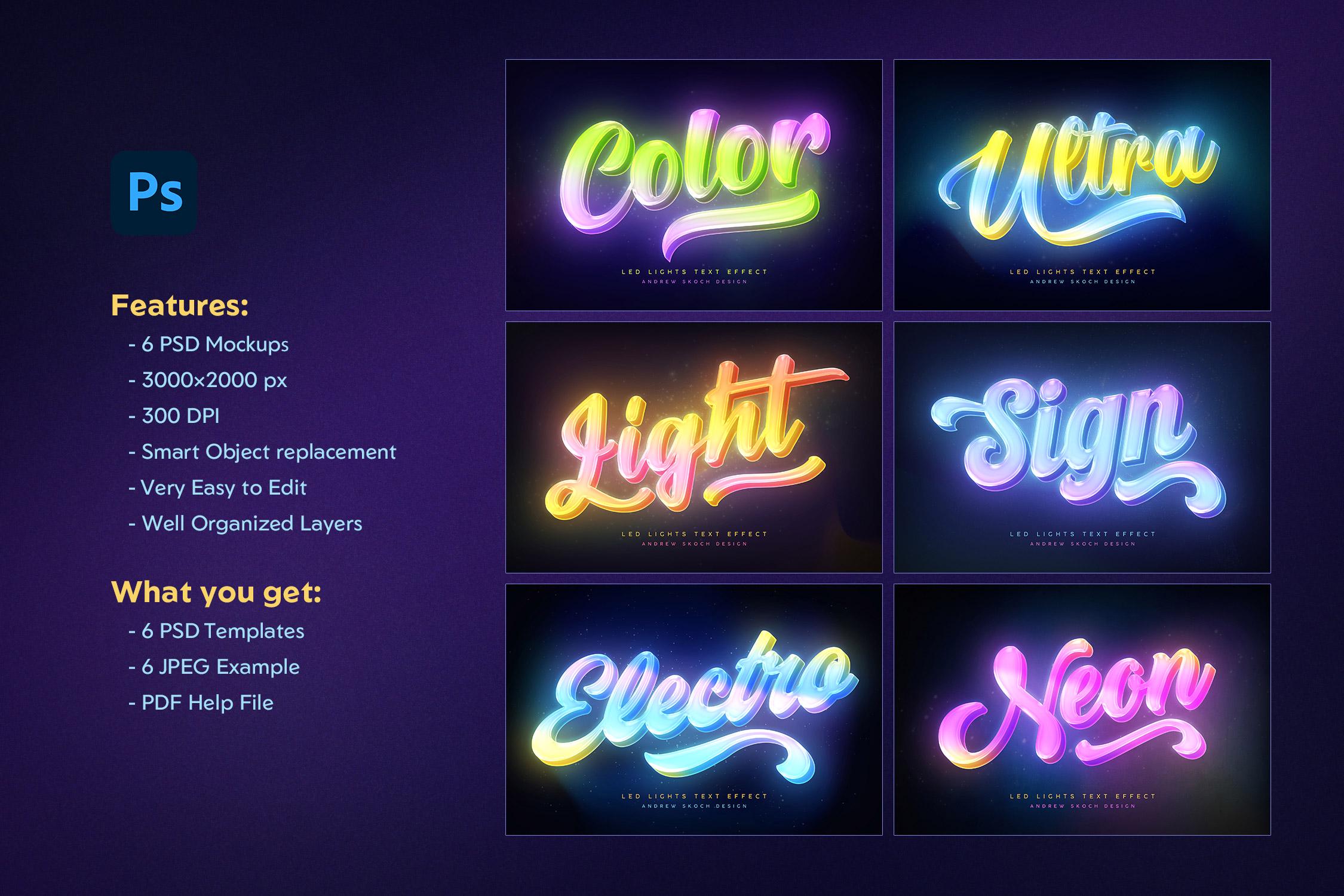 Led Sign Photoshop Led Lights - 6 Photoshop Text Effects - 6 PSD - Etsy