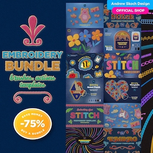 Embroidery Graphic Assets Bundle - Embroidery Photoshop - Embroidery Procreate - Embroidery Mockups