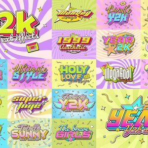 Y2k Text Effects Bundle - 18 PSD Text Effects - Year 2k Design - Etsy