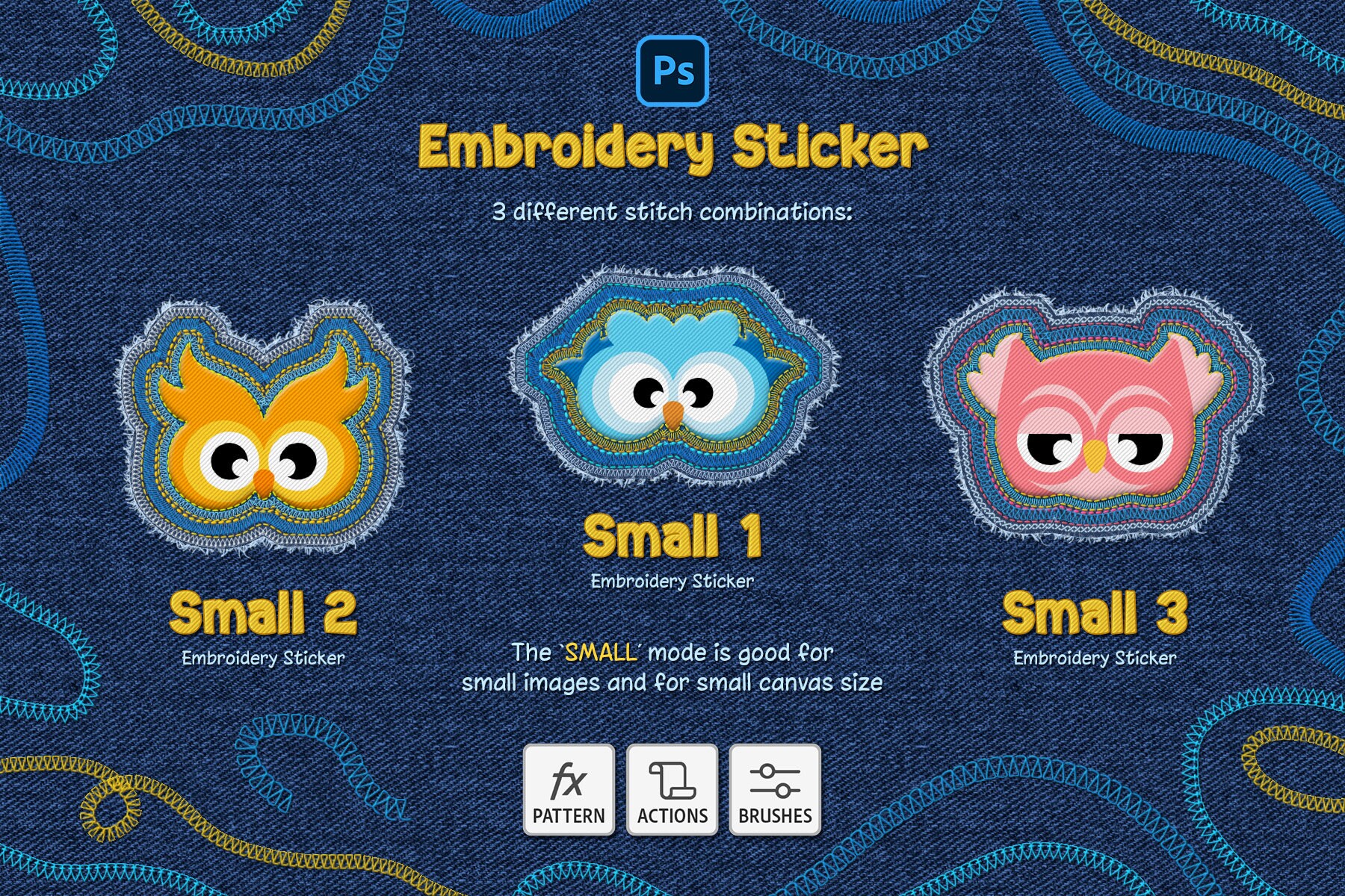 Embroid Effect Sticker Embroidery Sticker Photoshop Action - Etsy