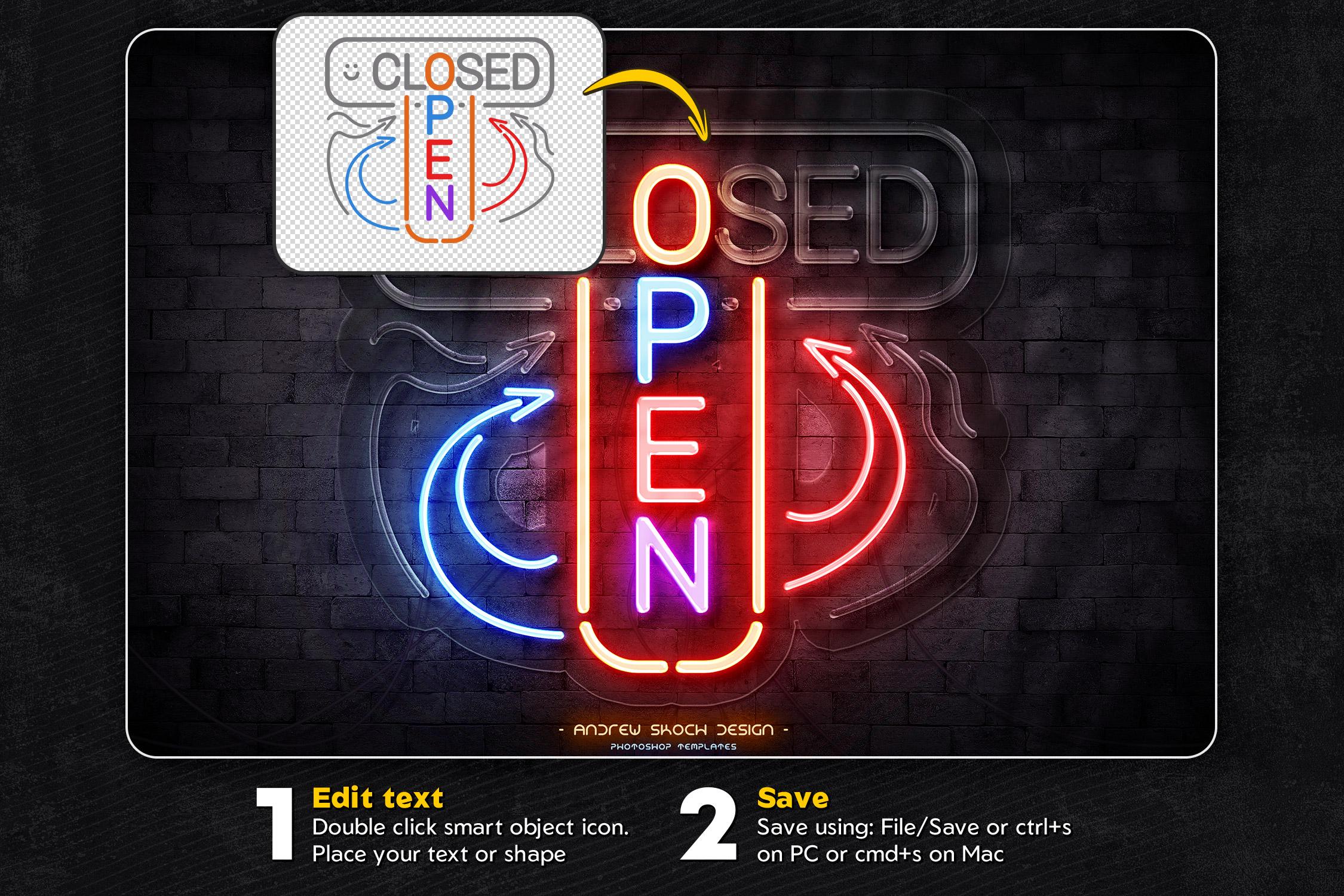 Neon on off Photoshop Template - Neon Open Closed Photoshop Template ...