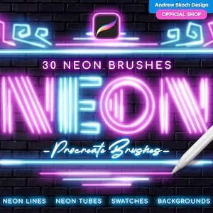 Neon Sign Procreate Brushes | Glowing Effects, Brick Wall (Digital Download)