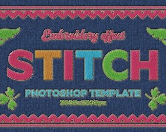 Embroidery Mockup - Stitch Effect - Easy to Use Photoshop Template - Embroidery logo - Embroidery Text Effect - Embroidery Photoshop