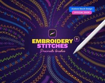 Embroidery Stitches Procreate Brush Set – 40 Duo-Color iPad Brushes (Digital Download)