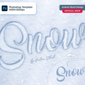 May include: A Photoshop template featuring the word "Snow!" written in a cursive font on a white snowy background. The text is outlined in white and appears to be written in the snow. The template is 4500x3000 pixels.