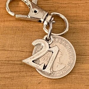 21st Milestone Birthday Gift Genuine Vintage Polished Lucky Sixpence &  21 Charm Bag Charm Keyring Gift For Him Or Her