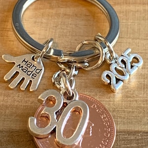 30th Birthday Polished 1995 Coin & Charms On Keyring In Gift Bag Gift for Mum Sister Auntie Daughter Niece Wife Girlfriend Best Friend