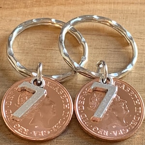 New Pair Of Polished 1p Coins 7th Wedding Anniversary (Copper) Gift Keyrings In Bag