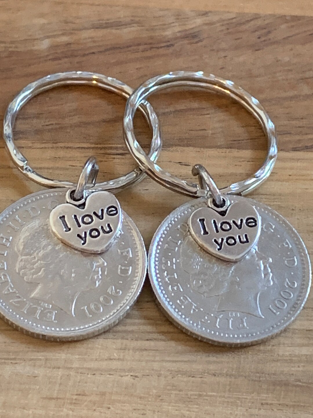 25th Wedding Anniversary Polished 2001 Coin & Charms on Keyrings in ...