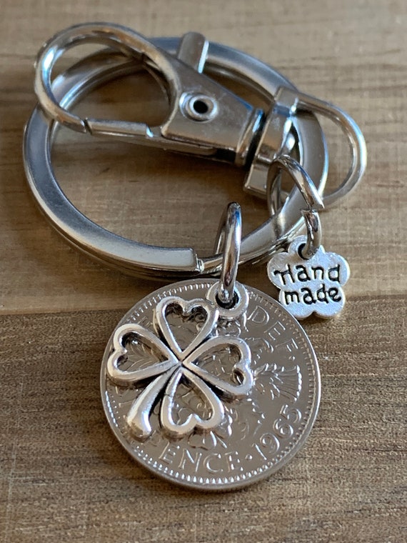 59th Birthday Polished 1965 Lucky Sixpence Coin Four Leaf Clover Charm on Keyring in Gift Bag Etsy Canada