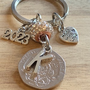 Birthday or Anniversary Personalised Polished Coin & Charms on Keyring Gift For Daughter Sister Niece Best friend Girlfriend Wife