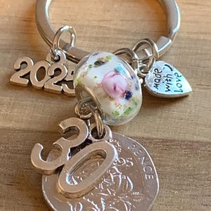 30th Birthday Gift Polished 1995 Coin & Charms On Keyring In Gift Bag Gift for Mum Sister Auntie Daughter Niece Wife Girlfriend Best Friend