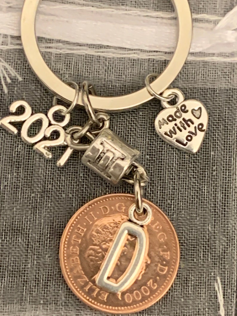 Gemini Zodiac Star Sign Personalised Initial Letter Lucky Penny Keyring For Him Her In Gift Bag