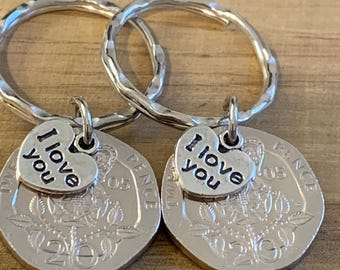 20th Wedding Anniversary Polished  2005 Coins & Charms On Keyrings In Gift Bag Gift For Husband Wife Boyfriend Girlfriend Friends 2pcs Set
