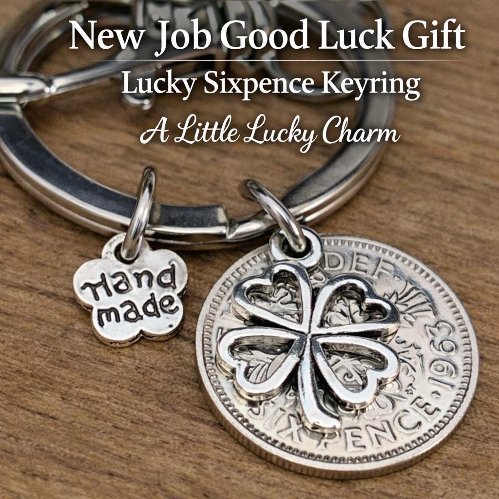 Handmade Lucky Sixpence Keyring – New Job, Good Luck Charm