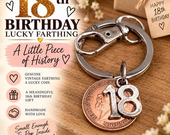 18th Birthday Lucky Farthing Coin Keyring | Genuine British Coin Keepsake For Him Or Her Son Daughter Niece Nephew Brother Sister Friends