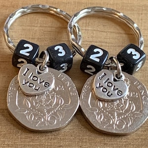 23rd Wedding Anniversary Polished 2002 Coin & Charms On Keyrings In Gift Bag For Husband Wife Boyfriend Girlfriend Friends 2 pcs Gift Set