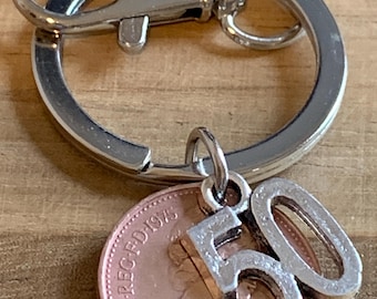 50th Birthday Polished 1975 Coin & Charms On Keyring In Gift Bag Keepsake Gift for Mum Dad Husband Wife Brother Sister Gift For Him Or Her