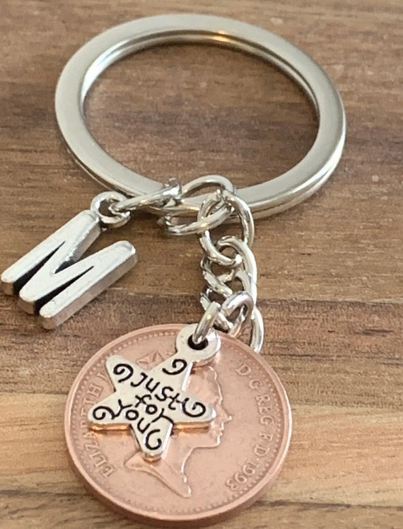 32nd Birthday 1993 Personalised Polished Coin Charm Keyring Anniversary  Gift Birthday Gift For Him or Her In Gift Bag Choose Initial