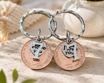 7th Anniversary Copper Coin Keychains – Couples Gift, Husband Wife, Friends (3 Styles)