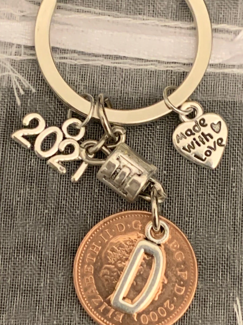 Gemini Zodiac Star Sign Personalised Initial Letter Lucky Penny Keyring For Him Her In Gift Bag
