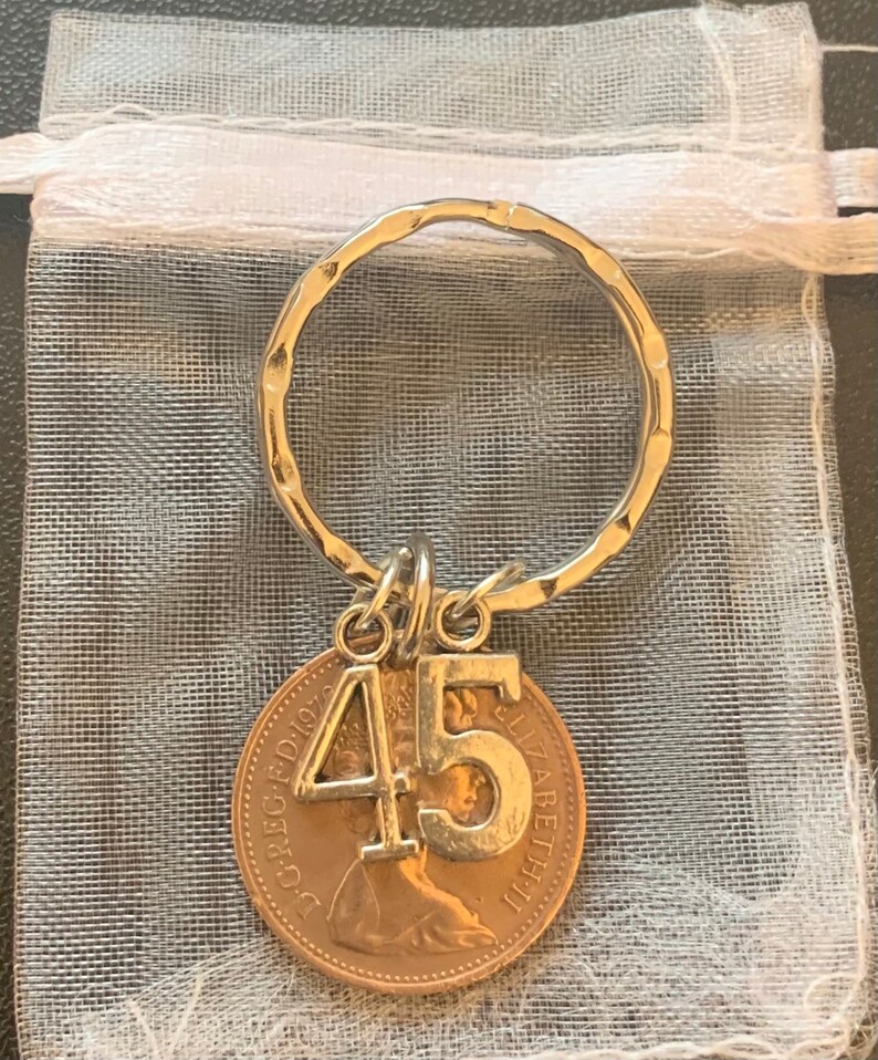 45th Birthday Polished 1976 Coin /& Charms On Keyring In Gift Bag