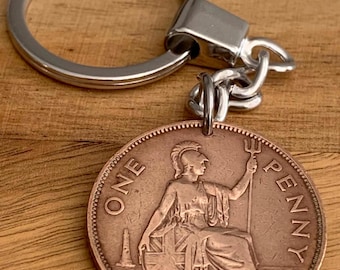Lucky Penny Keyring Gift | Genuine British One Penny Coin | Random Year Coin Keepsake | Good Luck Gift For Him Her
