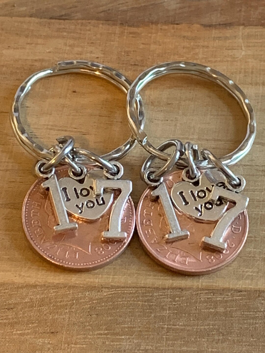 17th Wedding Anniversary Polished 2008 Gift Coin Charm Keyrings In 17th Wedding Anniversary Polished 2008 Gift Coin Charm Keyrings In