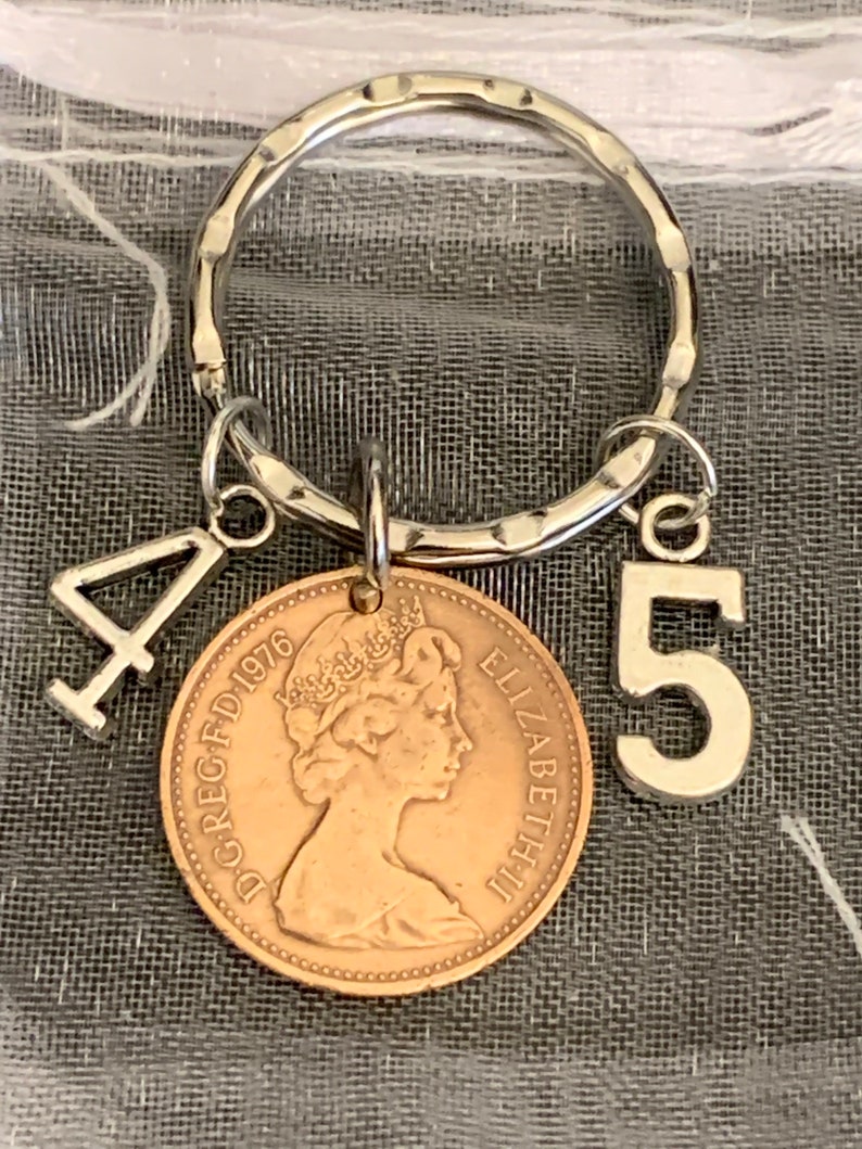 45th Birthday Polished 1976 Coin /& Charms On Keyring In Gift Bag