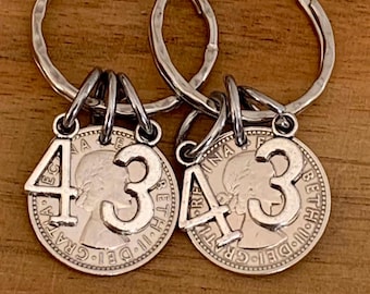 43rd Wedding Anniversary Gift Vintage Lucky Sixpence Keyring Set With Or Without I Love You Charms Gift For Her Him Husband Wife Couple gift