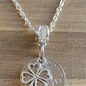 77th Birthday polished 1948 Lucky Sixpence & Four Leaf Clover Charm Necklace  Birthday Or Anniversary Gift For Her In Gift Bag