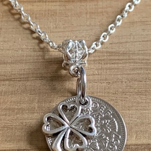 68th Birthday polished 1957 Lucky Sixpence & Four Leaf Clover Charm Necklace Birthday Or Anniversary Gift For Her In Gift Bag