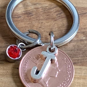 Birthday Gift - Anniversary Gift - Personalised 1994 lucky Penny Coin & Charms On Keyring In Gift Bag Choose Initial and Birthstone