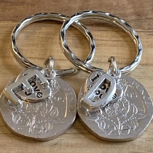20th Anniversary gift For Couples  Personalised Polished 2005 coin Keyrings keepsake - anniversary gift In Gift Bag Choose Initials