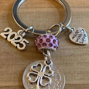 68th Birthday polished 1957 Lucky Sixpence & Four Leaf Clover Charm Keyring  Birthday Or Anniversary Gift For Her In Gift Bag