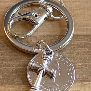 Lucky Silver Sixpence Christening Gift Cross Charm Keyring Keepsake In Gift Bag
