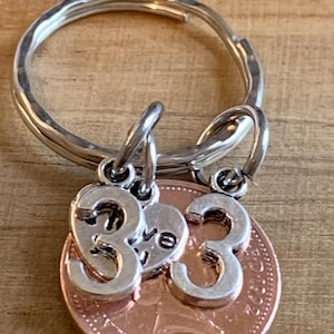 33rd Wedding Anniversary 1992 Polished Coin & Charms on Keyring In Gift Bag for Husband Wife Boyfriend Girlfriend Friends