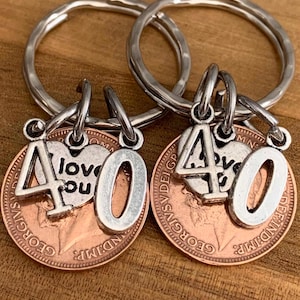 40th Anniversary Lucky Farthing Coin Keyring Set (With or Without 'I Love You' Charms)