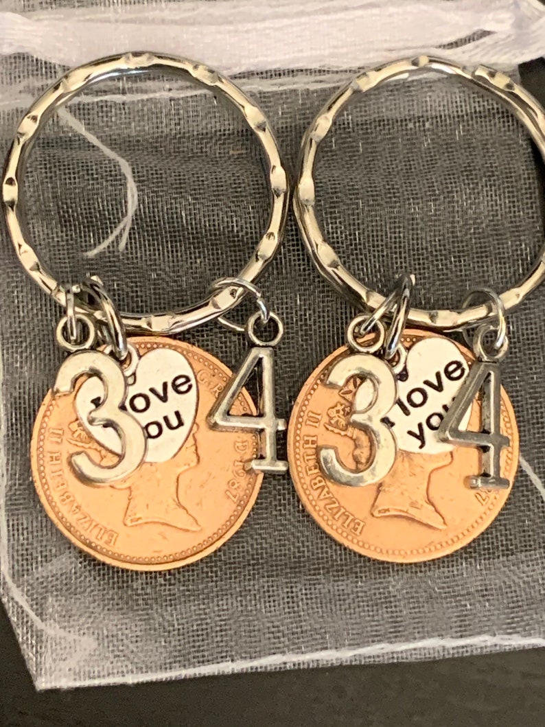 34th Wedding Anniversary 1987 Gift Coin Keyrings In Gift Bag
