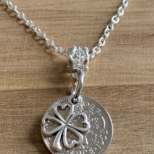 67th Birthday polished 1958 Lucky Sixpence & Four Leaf Clover Charm Necklace Birthday Or Anniversary Gift For Her In Gift Bag
