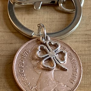 1979 2p Coin & Four Leaf Clover Charm Keyring Birthday Gift For Him Or Her In Gift Bag