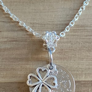 59th Birthday polished 1966 Lucky Sixpence & Four Leaf Clover Charm Necklace Birthday Or Anniversary Gift For Her In Gift Bag