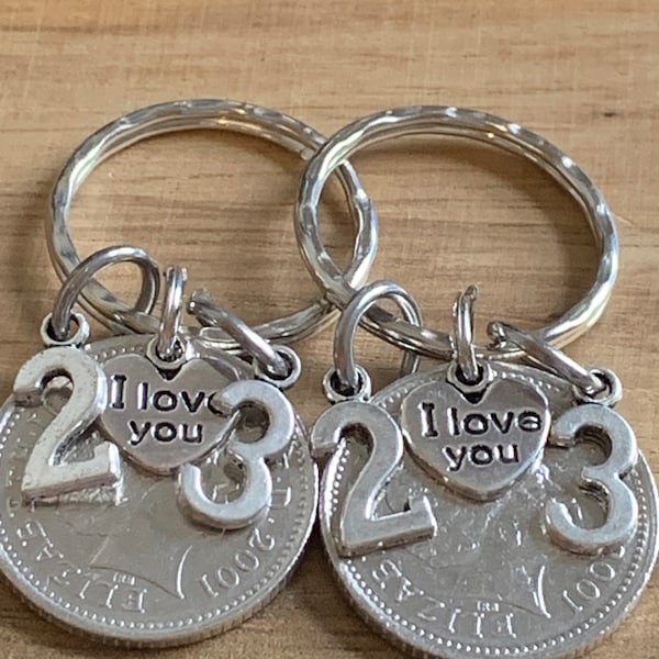 23rd Wedding Anniversary Polished 2001 Coin & Charms On Keyrings In Gift Bag For Husband Wife Boyfriend Girlfriend Friends 2 pcs Gift Set