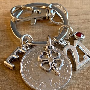 21st Birthday Birthstone Gift 2004 10p Coin Charm Keyring In Gift Bag Choose Initial & Birthstone Gift For Daughter Sister Niece Girlfriend