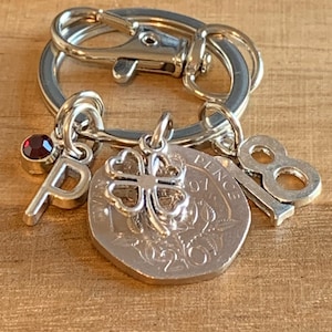 18th Birthday Polished 2007 Coin &  Charms On Keyring In Gift Bag Choose Initial and Birthstone Gift For Daughter Sister Niece Best friend