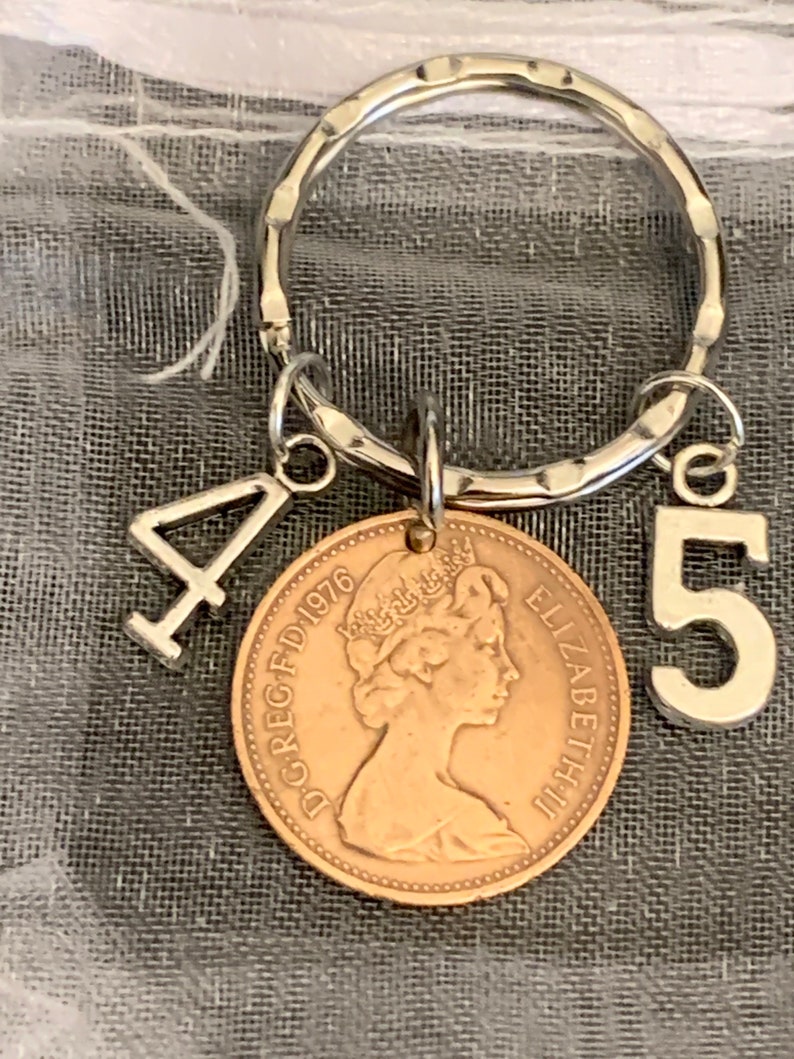 45th Birthday Polished 1976 Coin /& Charms On Keyring In Gift Bag