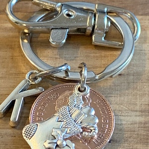 Personalised Christmas Stocking Filler/ Secret Santa Gift 1980 Polished Lucky Penny Coin & Charms Keepsake Keyring For Him Her In Gift Bag